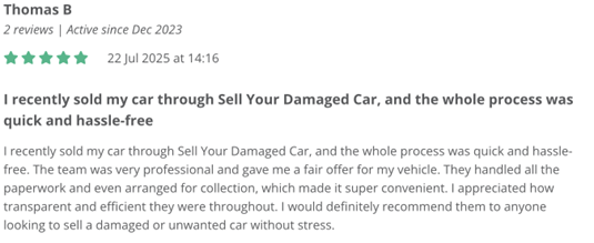 Thomas reviews Sell Your Damaged Car with 5-stars