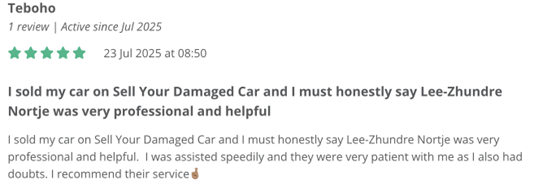 Customer gives Sell Your Damaged Car a 5-star review
