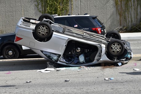 Wrecked cars strewn the road after an accident